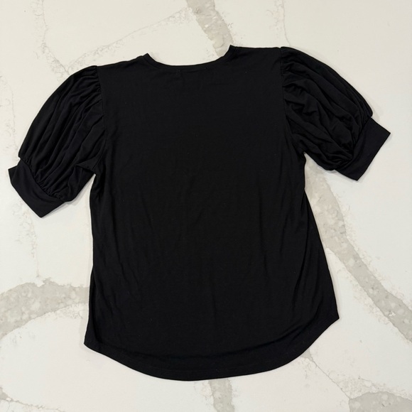 Frame Puff Sleeve Stretch Knit Top Women’s Large Black Jewel Neck Elbow Sleeves - Picture 10 of 10